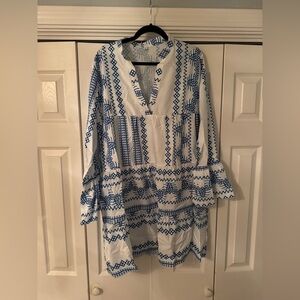 Blue and White Patterned Tunic Dress